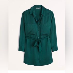 Abercrombie & Fitch Green Satin Shirt Dress Sz S